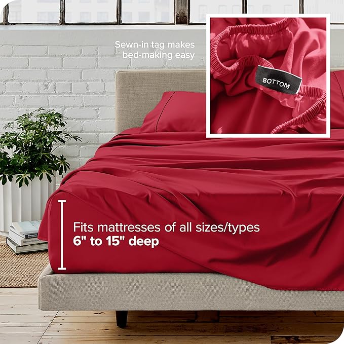 Bare Home Full Sheet Set - 1800 Ultra-Soft Microfiber Full Bed Sheets - Double Brushed - Deep Pockets - Easy Fit - 4 Piece Set - Bedding Sheets & Pillowcases (Full, Red)