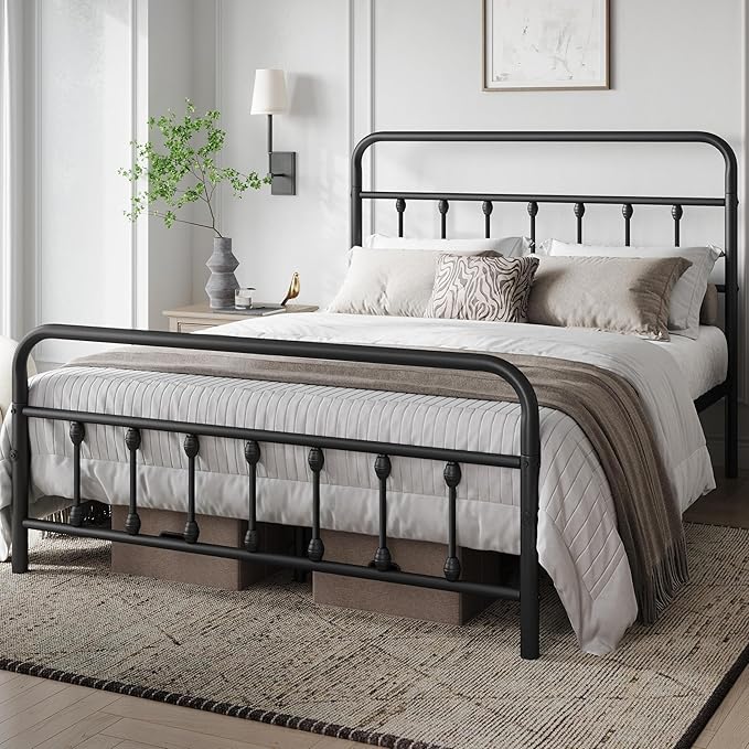 Yaheetech Classic Metal Platform Bed Frame Mattress Foundation with Victorian Style Iron-Art Headboard/Footboard/Under Bed Storage/No Box Spring Needed/Queen Size Black
