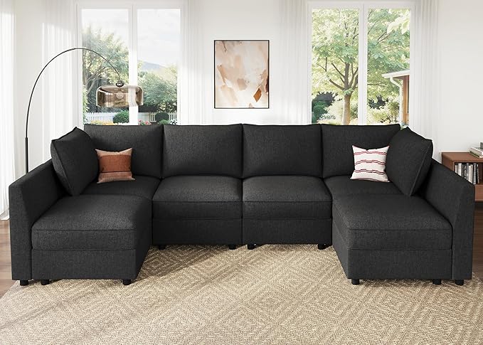 HONBAY Modular Sectional Sofa Couch with Storage, Modern U Shaped Sectional Sofa, Convertible Sectional Couch for Living Room - Linen Grey