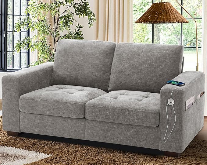 WorthFurni Sofas for Living Room, Chenille Loveseat Couch Set, Small Sofa, 3 Seater Sofa, USB Charging, Removable Sofa Cover,Solid Wood Frame, Easy to Install(70inch,Grey)