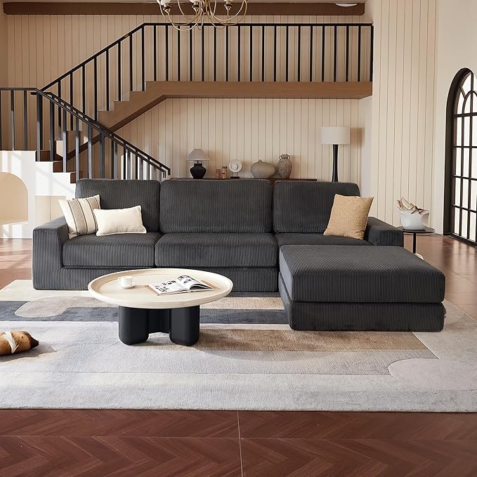 Modular Sectional Sofa, 120.47" Modern Cloud Couch Sectional Sofa with L-Shaped Chaise Comfy Corduroy Fluffy Couch with Deep Seat Boneless couches for Living Room Bedroom