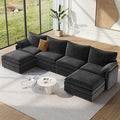 Vesgantti 142" U Shaped Sectional Cloud Couch, Large Cloud Modular Sectional Sofa with 2 Ottoman Deep Seat Corduroy Modern Modular Sofa Set for Living Room, Bedroom, Basement and Apartment, Gray