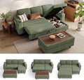 LINSY HOME Sectional Sleeper Sofa with Pull Out Couch Bed for Living Room (Green) | Plush Corduroy, Storage Ottoman, Storage Chaise, Pull Out Couch, USB Charging