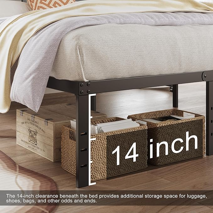 DiaOutro 16 Inch Twin XL Bed Frame with Headboard No Box Spring Needed Metal Platform Heavy Duty Steel Slat Mattress Foundation/Easy Assembly/No Noise/Black