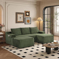 96" Sectional Couches for Living Room Cloud Couch Sofa with L-Shape Upholstered Boneless Couchs Modern Modular Sectional Couch with Chaise (Green, 96" W+Right Facing Chaise+2Seaters+Ottoman)