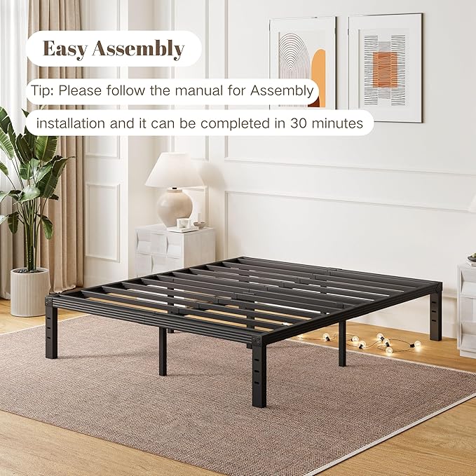 ZIYOO Full Bed Frames, 12 Inches Platform Bed Frame, 3500lbs Heavy Duty Steel Slat, Non-Slip Design, No Box Spring Needed, Easy Assembly, Quiet Noise Free, Under Bed Storage Space, Black