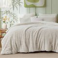 Bedsure Twin/Twin XL Size Comforter - GentleSoft™ 2 Pieces Double-Side Fleece Fluffy Linen Comforter Set, Cozy Striped Room Decor Aesthetic Luxury Twin Bedding Sets, 1 Pillowcase, 68x88 Inches