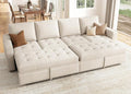 HONBAY Modular Sectional Sleeper Sofa with Pull Out Bed, Linen Convertible Sectional Couches for Living Room,Beige