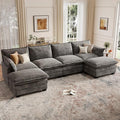 Modular Sectional U Shaped Sofa Couches for Living Room, Cloud Couch with Movable Ottoman, Comfy Chenille Sofa with Pillow for Bedroom and Apartment,Dark Gray