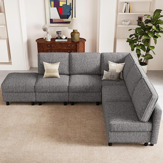 Belffin 107.1" 6 Seats L Shaped Couch Modular Sectional Sofa Seat Couch with Storage Comfy Washable Sectional Couches for Living Room Sofas with Chaise,Grey