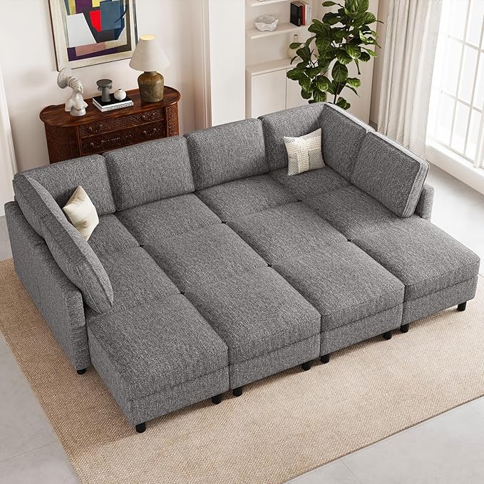 Belffin 110.2" 12 Seats Modular Sectional Sofa Sleeper Sofa Big Washable Sectional Couches for Living Room Comfy Couches with Storage Seat Couch Sofas with Chaise,Grey