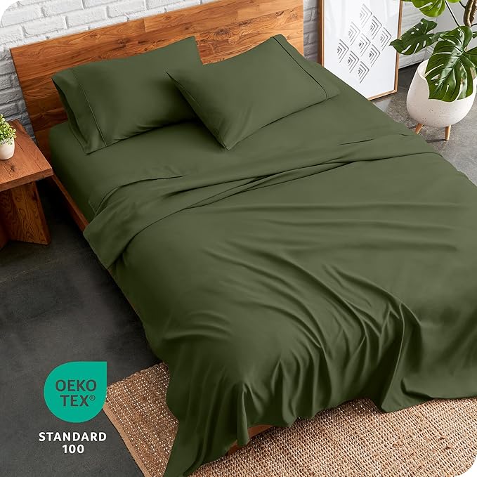 Bare Home Short Queen Sheet Set - 1800 Ultra-Soft Microfiber Bed Sheets - Double Brushed - Deep Pockets - Easy Fit - 4 Piece Set - Bedding Sheets & Pillowcases (Short Queen, Cypress)