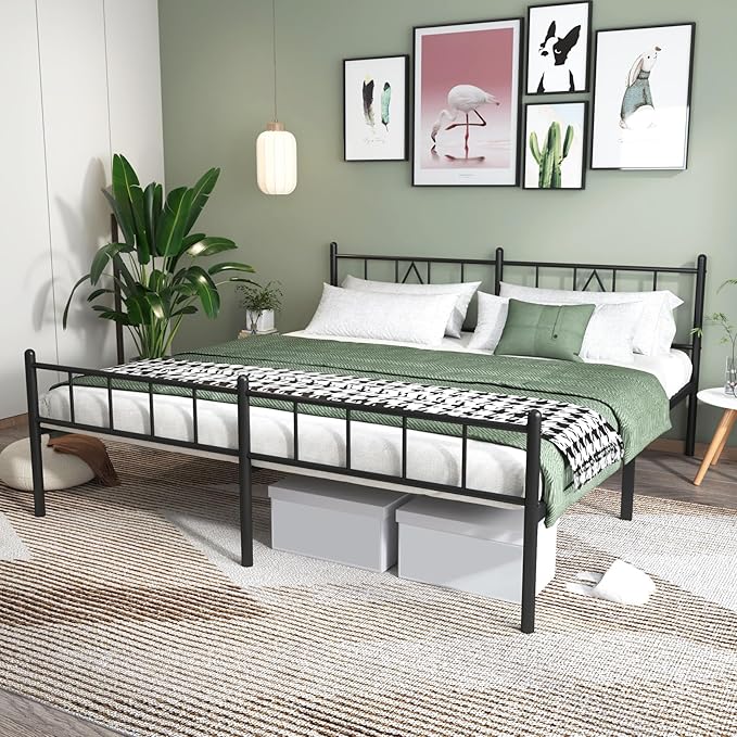 Decorwise 14 Inch King Size Bed Frames with Headboard/Footboard, Under Bed Storage, Strong Metal Slats Support, No Box Spring Needed, Noise Free, Easy Assembly, Black