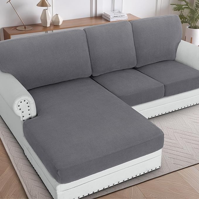H.VERSAILTEX Backrest Cushion Covers Sectional Couch Back Cushion Covers for Sectional Sofa Set for Both Left/Right Couch (Back Only: 1 Chaise + 2 Sofa, Charcoal Grey)