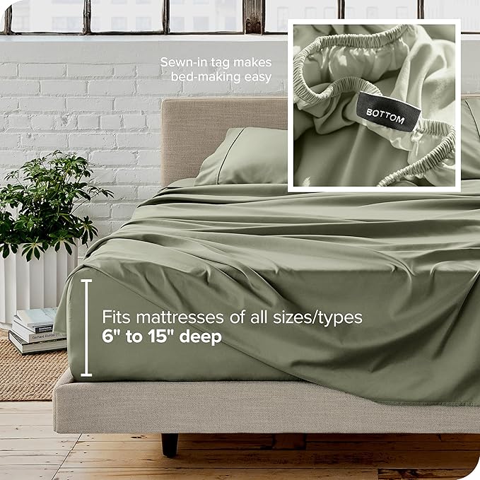 Bare Home Full XL Sheet Set - 1800 Ultra-Soft Microfiber Full Extra Long Bed Sheets - Double Brushed - Deep Pockets - Easy Fit - 4 Piece Set - Bedding Sheets & Pillowcases (Full XL, Sage)