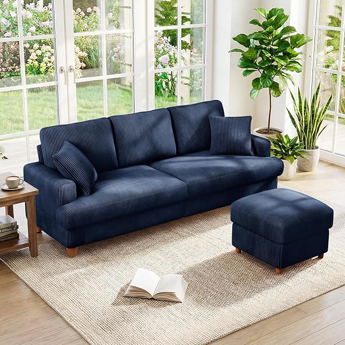 Kidirect 87in L Shaped Couch, Modular Sofa No Tool Assembly, Comfy Sectional Couches for Living Room 21in Deeper Seats, Corduroy Sofas for Living Room with 2 Pillows, Loveseat Sofa Set, Blue Couch | Comfy Corduroy, Oversized 87in Couch, 850LB Tough, To...