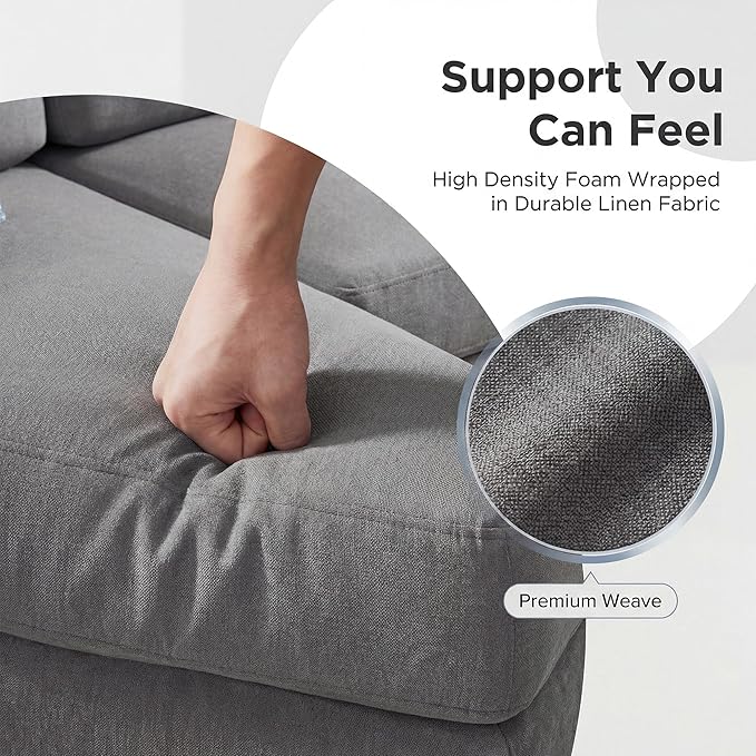 YESHOMY L-Shaped Sofa Couch, Small Couch with Reversible Chaise and Ottoman, Convertible Sectional Comfy 3 Seat Sofas with Side Pockets for Apartment and Living Room (Light Gray)