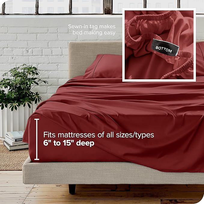 Bare Home California King Sheet Set - 1800 Ultra-Soft Microfiber Cal King Bed Sheets - Double Brushed - Deep Pockets - Easy Fit - 4 Piece Set - Bed Sheets (California King, Rosewood)