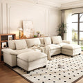 PHI VILLA Cloud Modular Couch Sets, 157.5" Sectional Sofa with U-Shaped Chaise, 6-Seater Couches with Movable Ottomans for Living Room, Chenille Fabric, Beige