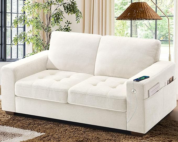 WorthFurni Sofas for Living Room, Chenille Loveseat Couch Set, Small Sofa, 3 Seater Sofa, USB Charging, Removable Sofa Cover,Solid Wood Frame, Easy to Install(70inch,Beige)