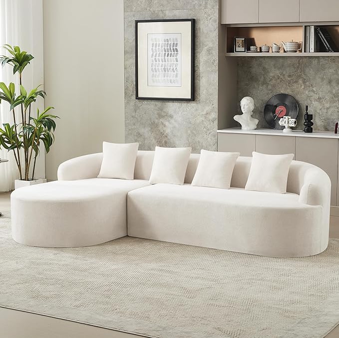 105" Boneless L Shaped Sectional Couch, Curved Cloud Deep Seat Sofa with Chaise Lounge, Oversized 4 Seater Couches for Living Room, No Assembly, Chenille Beige