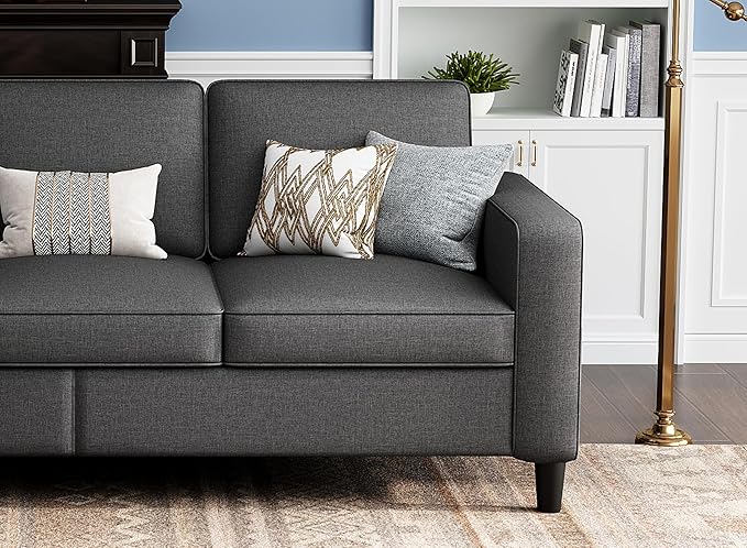 Sectional Couches for Living Room 78" Convertible L Shaped Couch with Removable Storage Ottoman 3 Seater Sofas Modern Linen Dark Grey Sofa for Apartments Studios Dorms Small Spaces