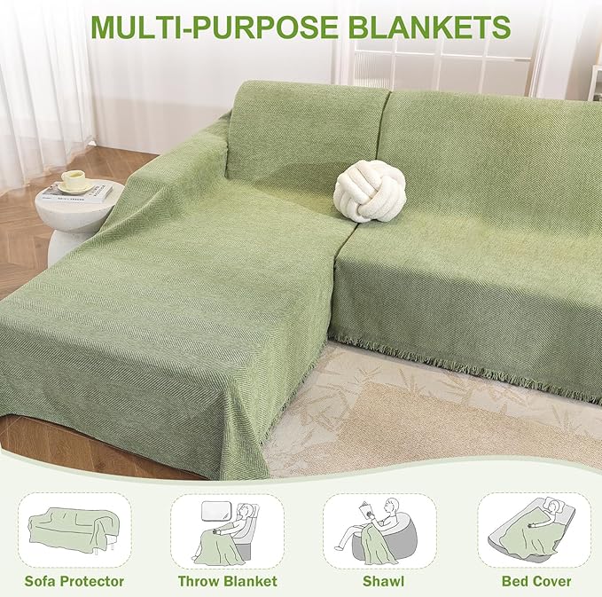 OstepDecor Sectional Couch Covers 2 Pieces, L Shaped Couch Cover Blanket, Sectional Sofa Cover Washable, Chaise Lounge Sofa Slipcovers Pet Furniture Protector for Dogs (71"x118"+71"x118", Green)