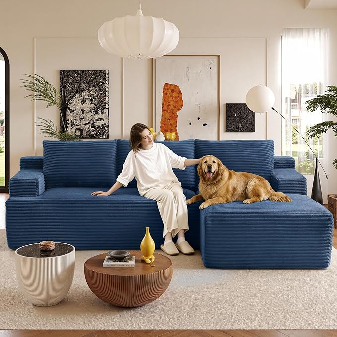 96" Sectional Couches for Living Room Cloud Couch Sofa with L-Shape Upholstered Boneless Couchs Modern Modular Sectional Couch with Chaise (Bule, 96" W+Left Facing Chaise+2Seaters)