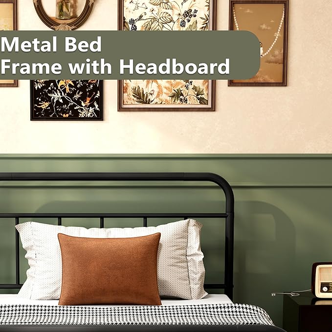 14Inch Metal Bed Frame,Twin Size Bed Frame with Storage Space,Heavy Duty Sturdy Mattress Foundation,Easy Assembly,No Box Spring Needed,Twin