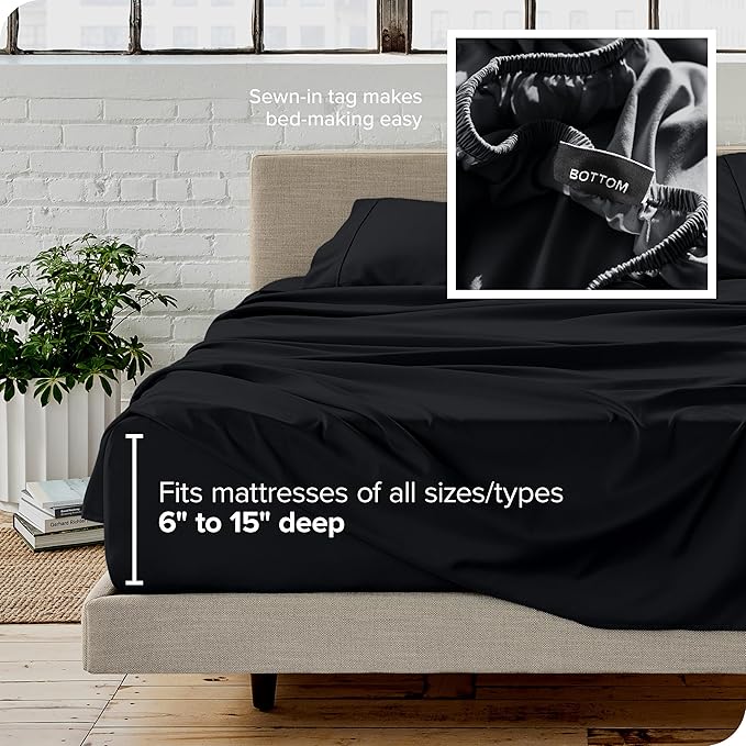 Bare Home Twin XL Sheet Set - 1800 Ultra-Soft Microfiber Twin Extra Long Bed Sheets - Double Brushed - Deep Pockets - Easy Fit - 3 Piece Set - Bedding Sheets & Pillowcases (Twin XL, Black)