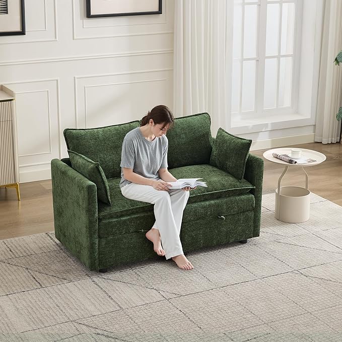 55" Cloud Modular Loveseat Sofa with Storage, Modern Upholstered Sofa Couch Small Love Seat，2 Seater Chenille Comfy Sectional Sofa with Armrests for Living Room, Small Space, Green
