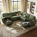 LINSY HOME Sectional Sleeper Sofa Pull Out Couches for Living Room (Green, Sleeper Sofa 5) | Pull Out Sofa Bed, Storage, USB Charging, Cup Holders, Plush Corduroy
