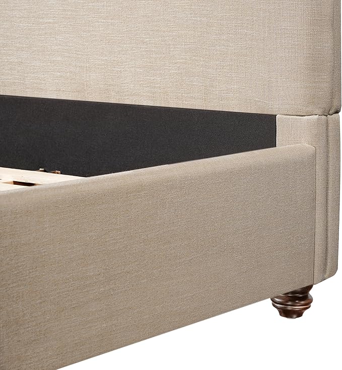 Christopher Knight Home Chenzi Linen Upholstered King Bed Frame and Headboard with Footboard, Wooden Platform King Size Bed Frame and Double-Layer Oval Legs, No Box Spring Needed, Sand Brown
