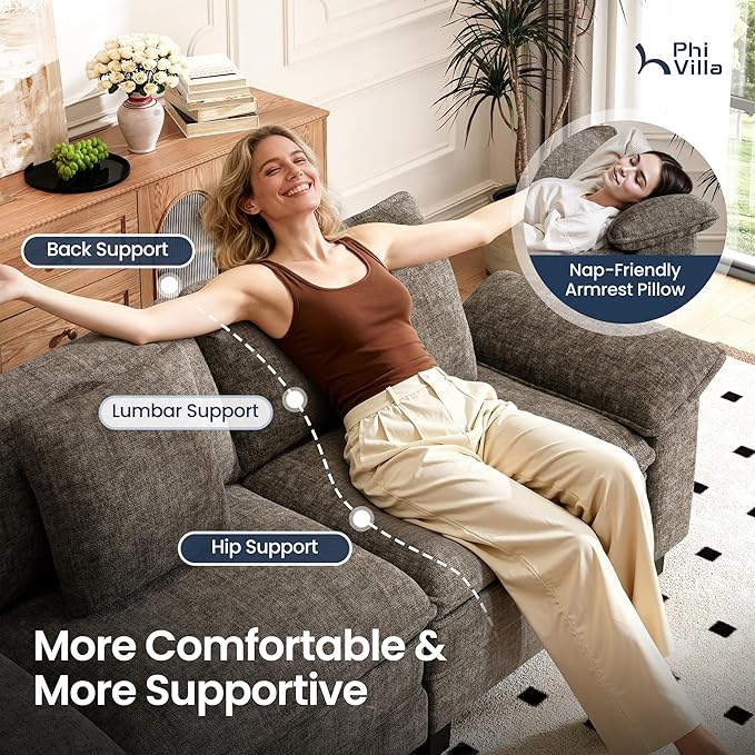 PHI VILLA Cloud Modular Couches Sets, 2 Pieces Sectional Sofa Set with Loveseat, 3-Seater Comfy Couch for Living Room Apartment, Chenille Fabric, Smoky Grey