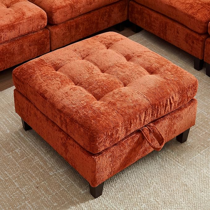 Luxe Oversized Modular Sectional Sofa Set，Modern Chenille Comfy Sectional Cloud Couch for Living Room (5-Seater, Orange)