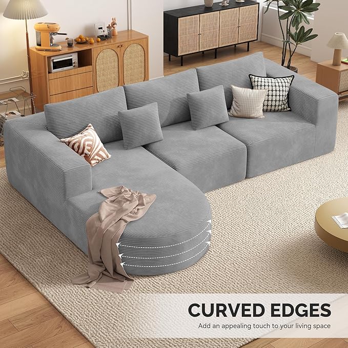 Boneless Couches for Living Room,Cloud Sectional Couch with L-Shape Chaise,Modern Modular Sofa with Deep Seat Upholstered Comfy Couches for Bedroom,No Assembly Required,1PCS