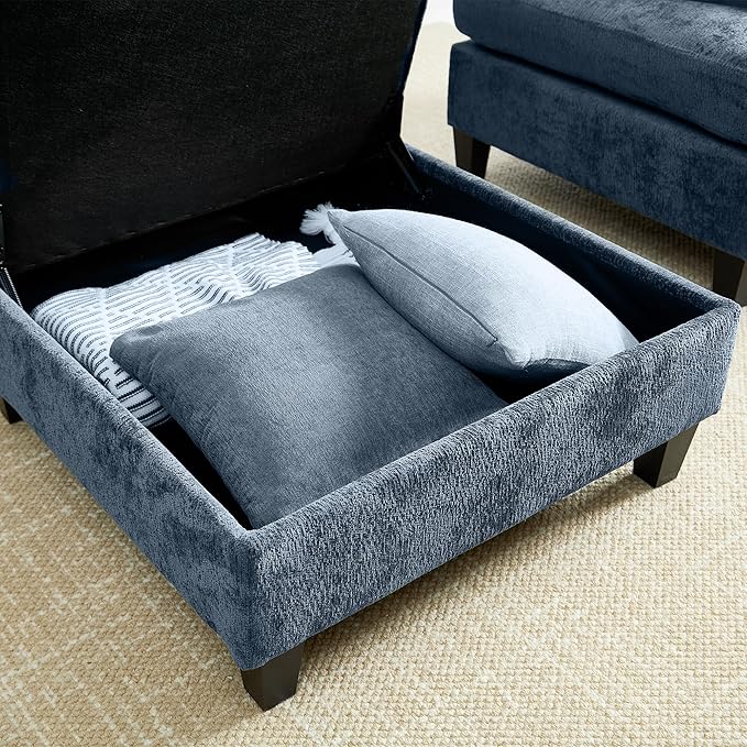 Luxe Oversized Modular Sectional Sofa, Modern Chenille Convertible Sleeper Sofa with Storage Ottoman, Comfy Deep Seat U-Shaped Cloud Couch for Living Room（Blue，6-Seater + 2 * Ottoman + Tea Tray）