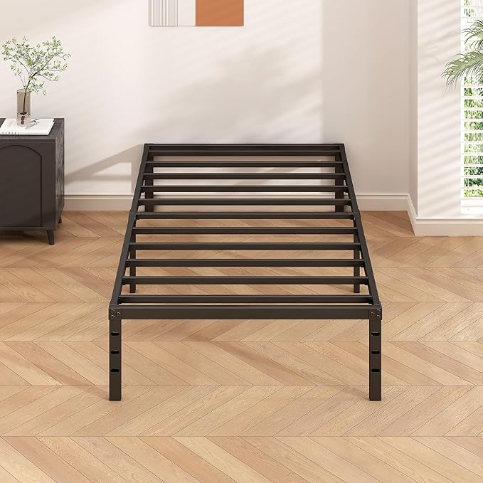 HLIPHA Metal Platform Bed Frame 18 Inch Tall,No Box Spring Needed,Twin Size Bed with Heavy Duty Strong Support Slats,Easy to Assemble,Black