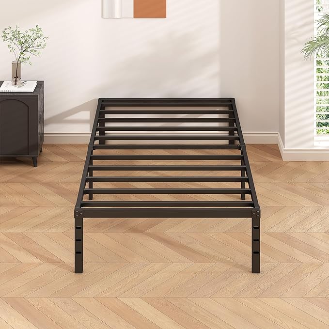 Metal Platform Bed Frame 12 Inch Tall,No Box Spring Needed,Twin Size Bed with Heavy Duty Strong Support Slats,Easy to Assemble,Black