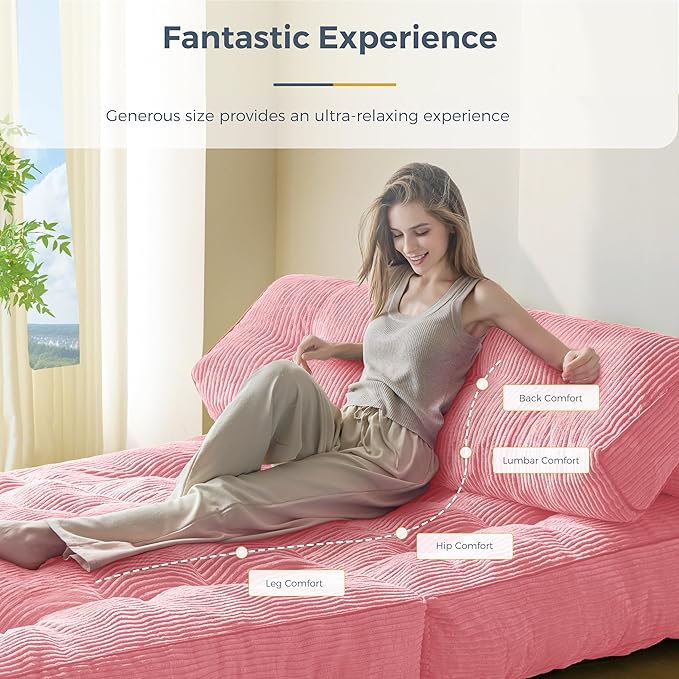 MAXYOYO Folding Sofa Bed, Convertible Sleeper Chair with Pillow Foldable Mattress with Back Support, Portable Fold Out Chair Bed Comfy Floor Sofa Lounge for Living Room Bedroom, Pink Double