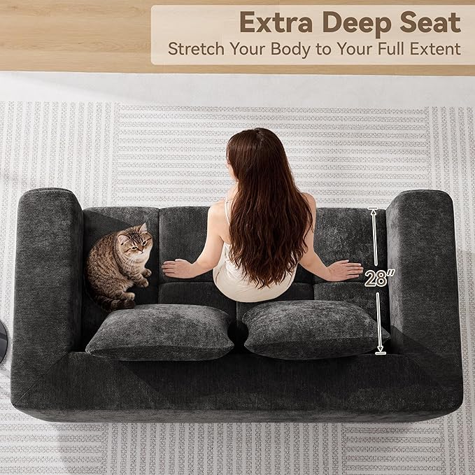 72" Loveseat Boneless Couch, Cloud Sectional Couch with Deep Seat, High-Density Memory Foam and Chaise, Love Seat Sofa, Boneless Couches for Living Room, No Assembly Required Tufted Sofa, Dark Grey