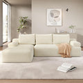 Yaheetech 110" Modular Sectional Sofa Corduroy Boneless Couch with Chaise L-Shape Cloud Couch with Detachable Pillows No Assembly Sofa for Living Room, Beige