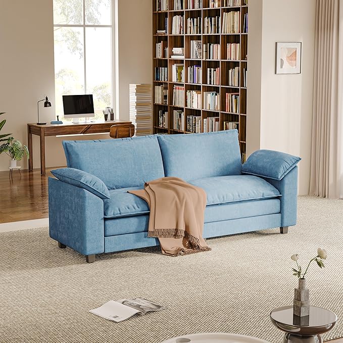 Loveseat 2 Seater Sofa with Double Layer Cushion, Cloud Couch with Deep Seat, Comfy Chenille Sofa Couches for Living Room & Apartment (Dark Blue, Loveseat Sofa)
