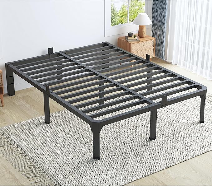 Superay King Bed Frame with Mattress Slide Stopper, 14 Inch Metal Platform Bed Frame, Heavy Duty Tall Bed Frame No Box Spring Needed with Large Storage Space, Easy Assembly, Noise Free