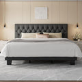 Feonase King Size Bed Frame, Upholstered Bed Platform with Button Tufted Headboard, Heavy Duty Wooden Slats & Thickened Feet, No Box Spring Needed, Noise-Free, Easy Assembly, Dark Grey
