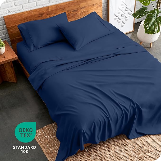 Bare Home Twin XL Sheet Set - 1800 Ultra-Soft Microfiber Twin Extra Long Bed Sheets - Double Brushed - Deep Pockets - Easy Fit - 3 Piece Set - Bedding Sheets & Pillowcases (Twin XL, Dark Blue)