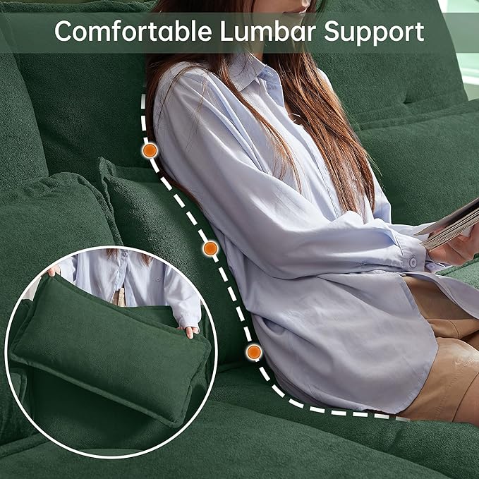 110" Convertible Sectional Sofa, U Shape Cloud Couch, Comfy Couches with Double Chaise and Sleepable Armrests, 4 Seats Sectional Couches for Living Room, Green