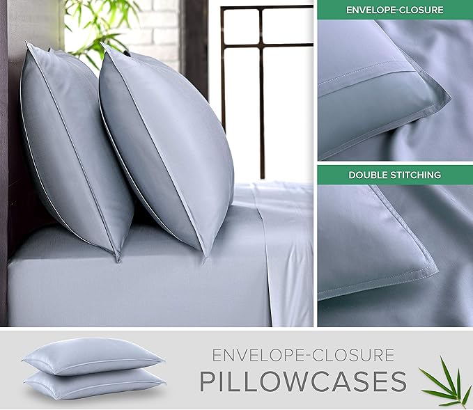 Pure Bamboo Twin Sheets, Genuine 100% Organic Viscose Derived from Bamboo Bed Sheet Set, Luxuriously Soft & Cooling, Double Stitching, 2 Year Quality Promise (Twin, Sterling Blue)