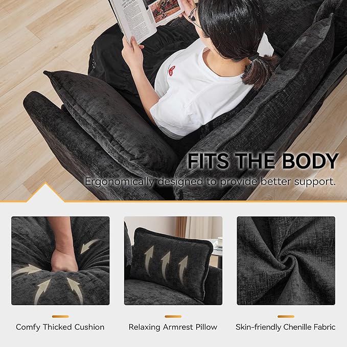 147'' Modualr Sectional Cloud Deep Seat Couch, Oversized Chenille U Shaped Sectional Sofa for Living Room Set, Comfy Upholstered Modular Sectional Sofa Couch with 2 Movable Ottoman, Dark Grey