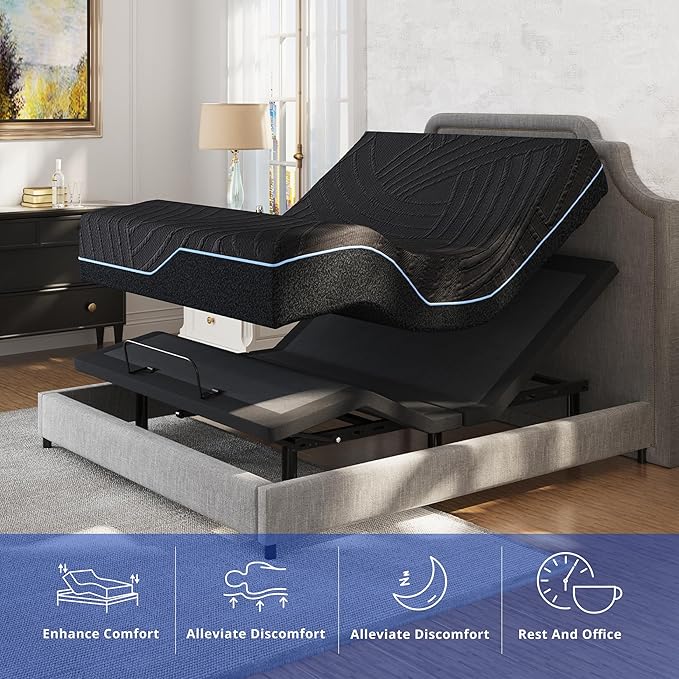 Dyonery Queen Adjustable Bed Frame with Mattress, 14 inch Medium Copper-Gel Memory Foam Mattress, Head & Foot Incline, 750lbs Lift Capacity, Powerful Quiet Motor, 5 Minutes Tools-Free Assembly